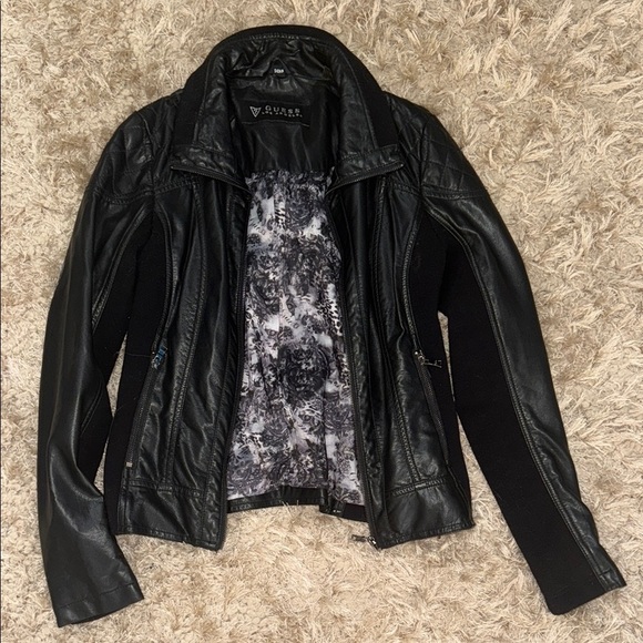 Guess| Black Faux Leather Moto Biker Jacket - Picture 2 of 8